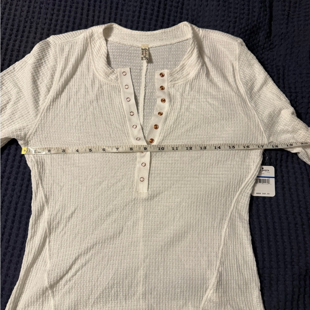 Free People Ivory Waffle Henley Long Sleeve Top - Picture 4 of 4